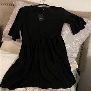 Heyson Women's Classic Black mid-bell sleeve Dress, pockets